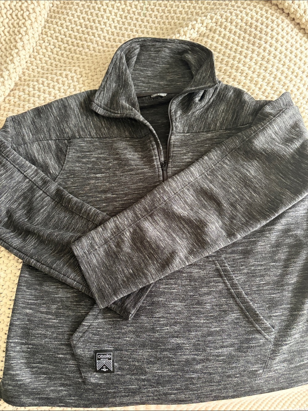 oiselle Heathered Charcoal Gray Quarter-Zip Pullover